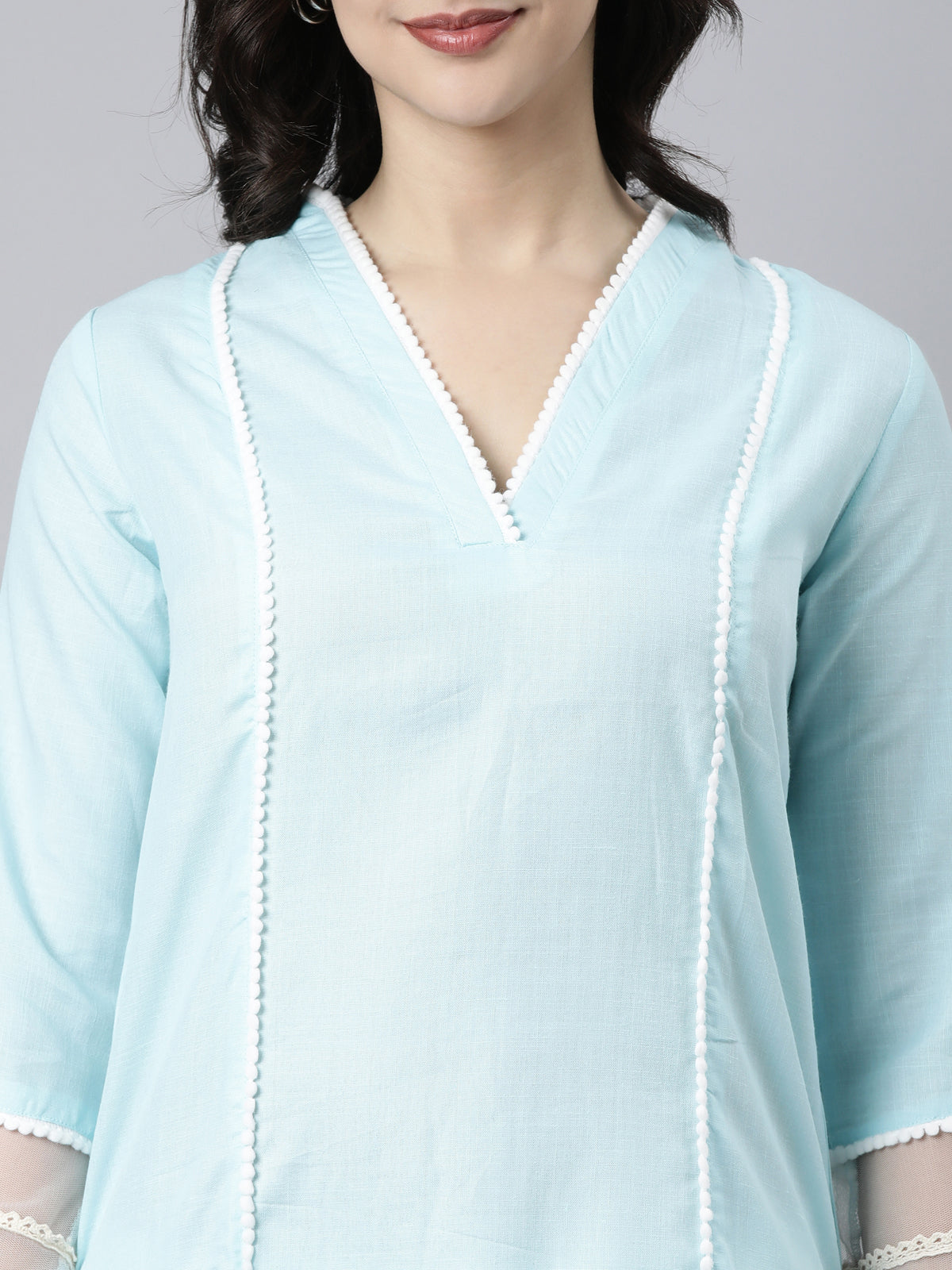 Women's Sky Blue Cotton Slub A-Line Kurta from samhitas apparel