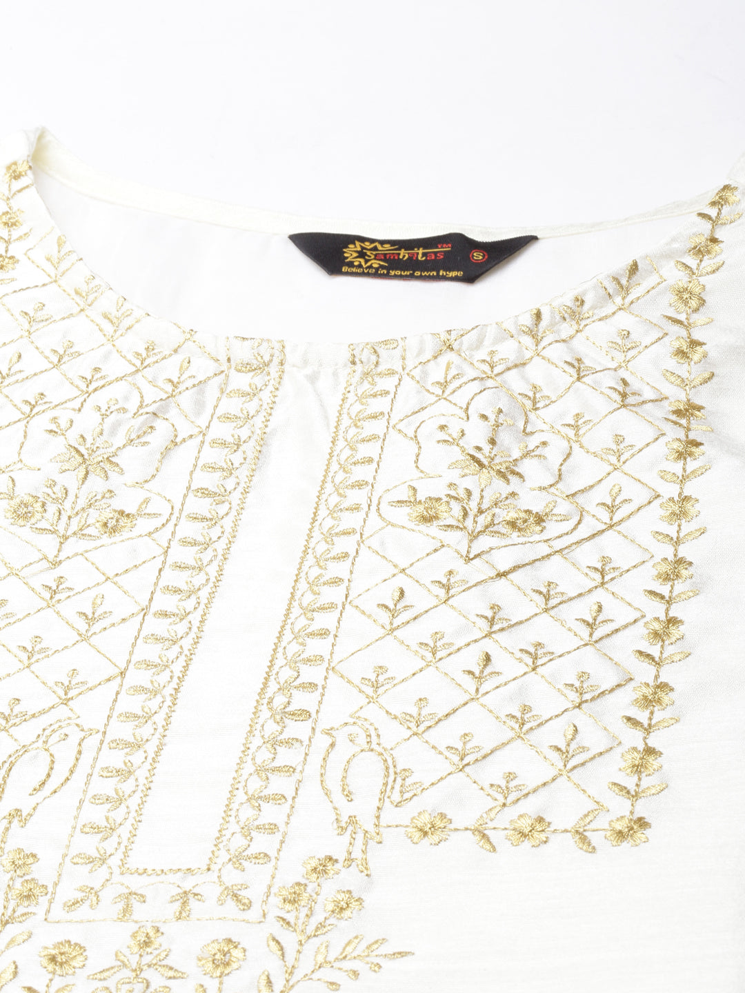 samhitas embroidery silk white kurta for women