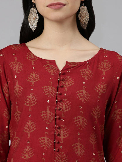 Elegant Maroon Printed Silk Kurta for Women from samhitas apparel