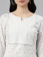 Elegant Grey Printed Straight Kurta for Women