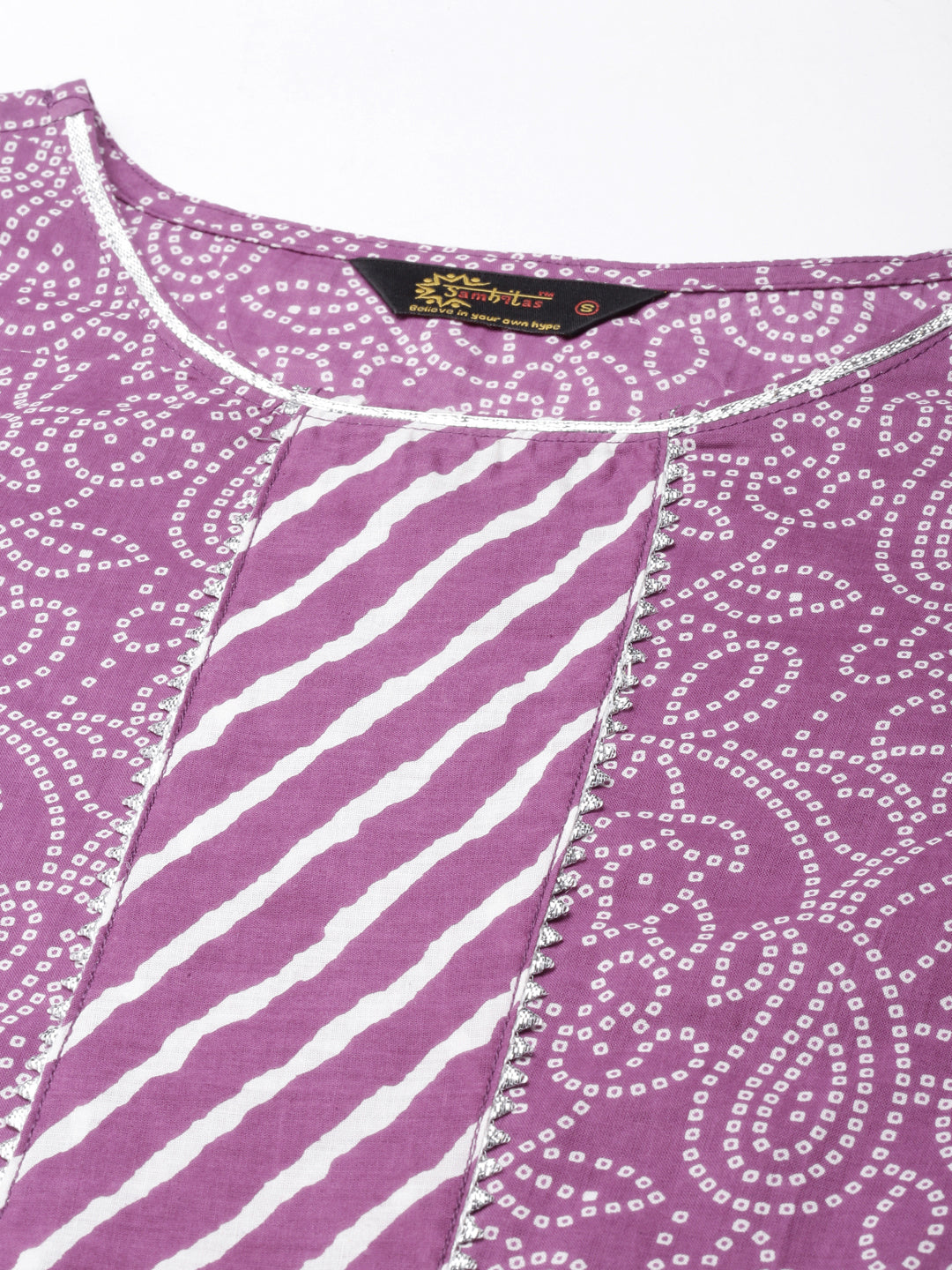 Printed Purple Cotton Kurta Set with Pant and Dupatta from samhitas apparel