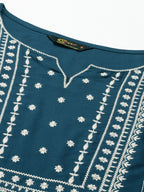 closeup view of Solid Blue Embroidered Viscose Rayon Straight Kurta from samhitas apparel