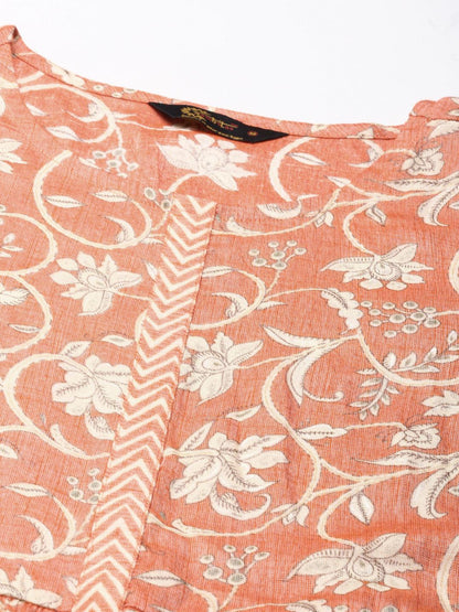 Women's Orange Floral Print Viscose Rayon Flared Kurta from samhitas apparel