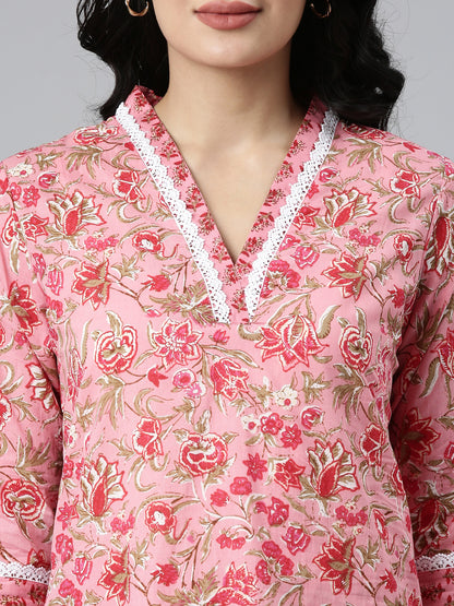 Rose Pink Pure Cotton Kurta set for women from samhitas apparel