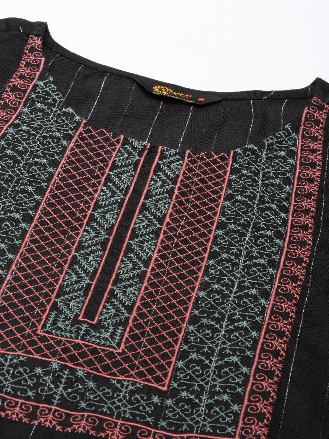 Embroidered Black A-line Cotton Blend Kurta for Women from samhitas apparel