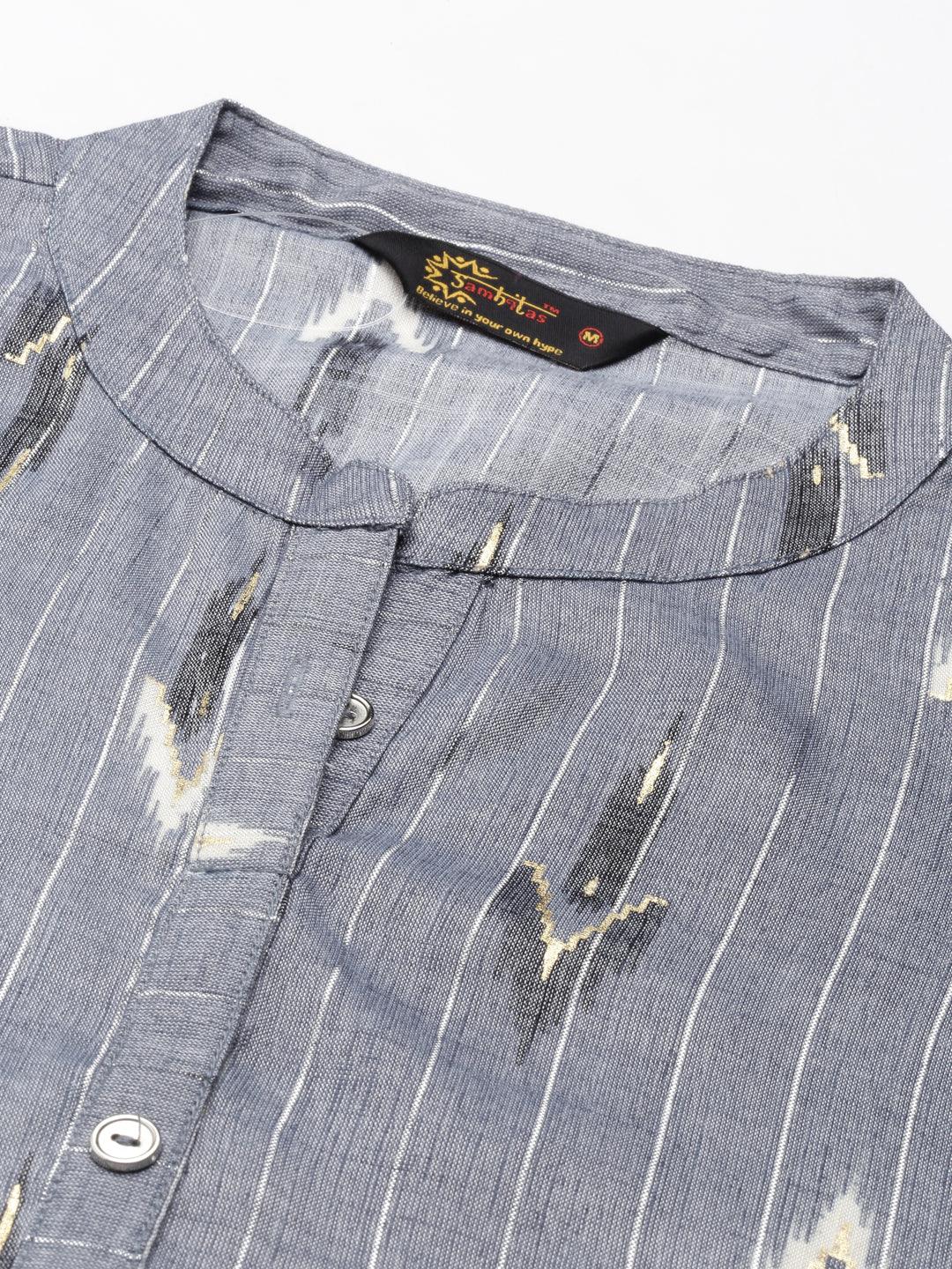 closeup view of samhitas Indigo floral printed Viscose Rayon Kurta for women