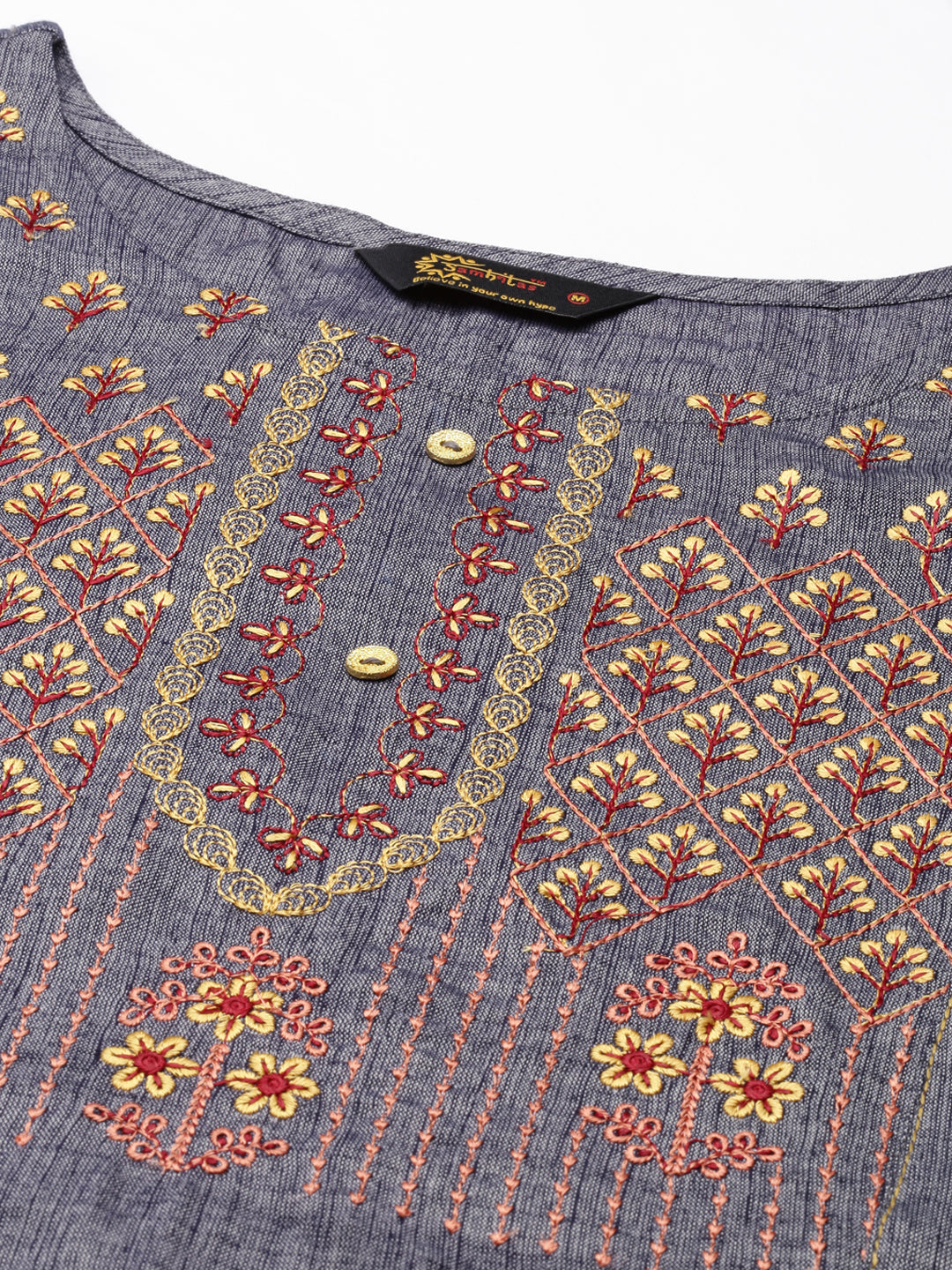 closeup view of Women Embroidered Grey Viscose Rayon Straight Kurta from samhitas apparel