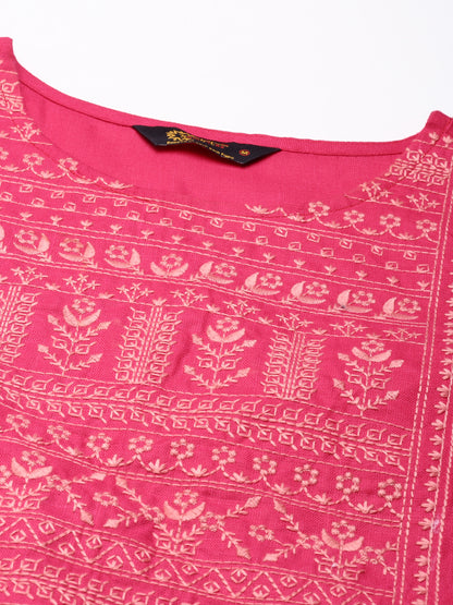 Women Embroidered Cotton Blend Straight Kurta (Pink) - Samhitas Apparel