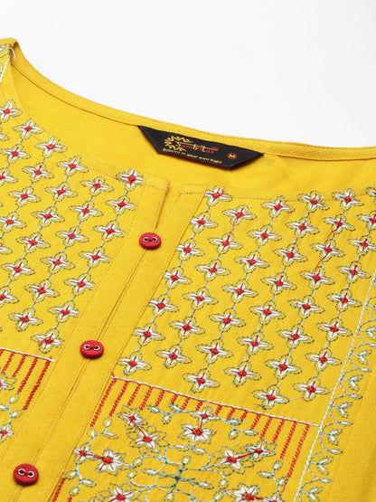 Women Woven Design Viscose Rayon Flared Kurta (Yellow) - Samhitas Apparel