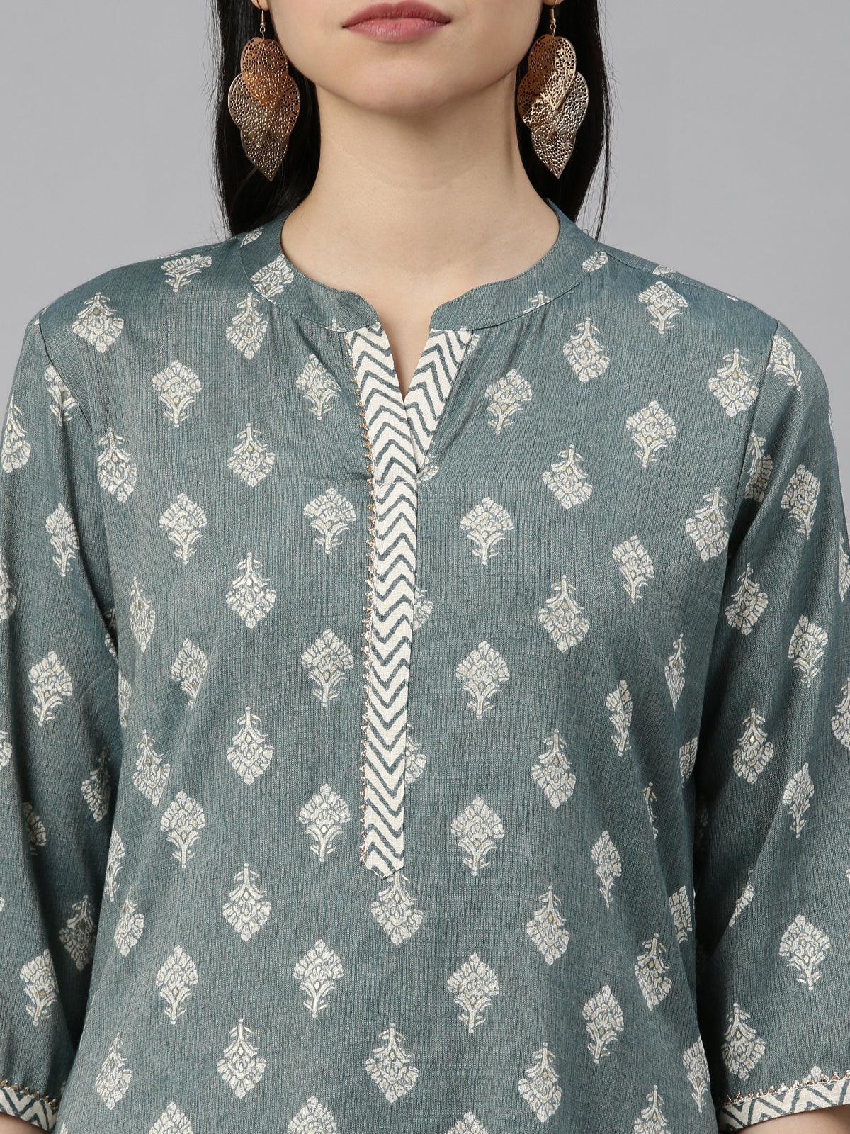 Elegant Teal Women's Printed Straight Kurta from samhitas apparel