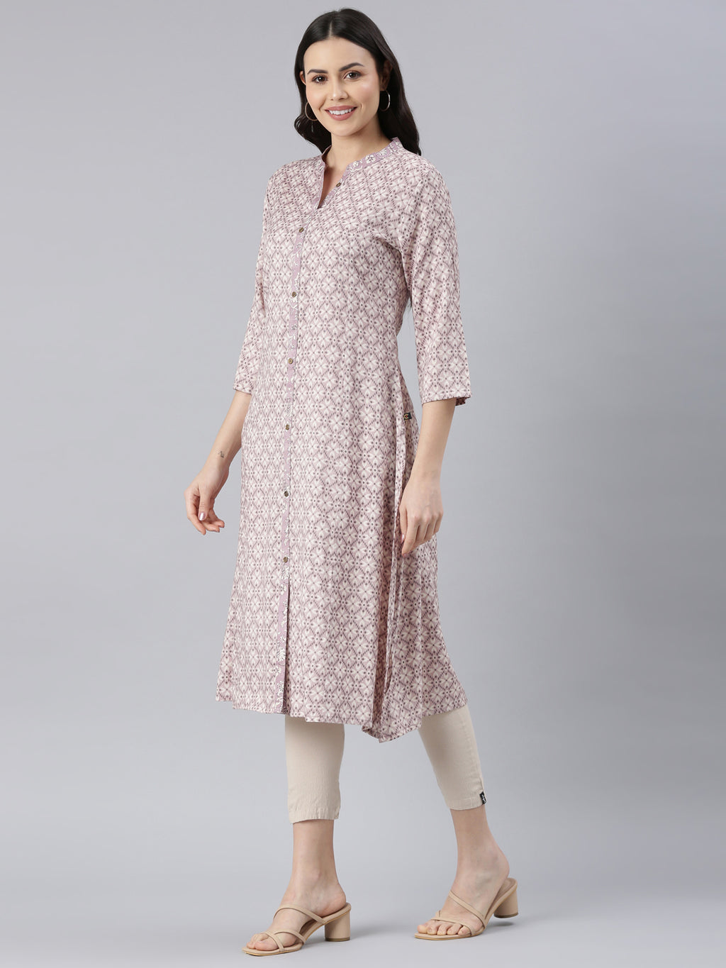 Geometric Mauve Viscose Rayon Kurtas for Women from samhitas