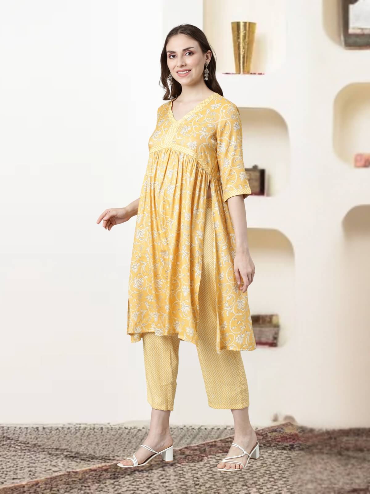 YELLOW PRINTED KURTI SETS