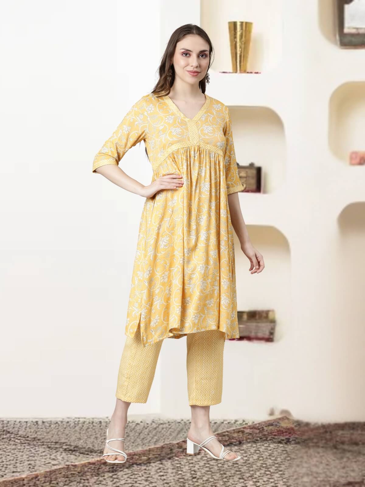 YELLOW PRINTED KURTI SETS