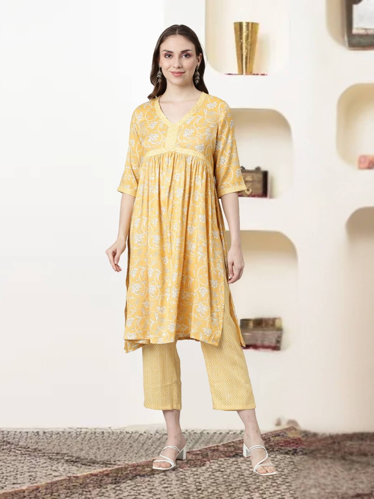 YELLOW PRINTED KURTI SETS