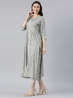 Grey Floral Printed A-Line Kurta for women from samhitas apparel