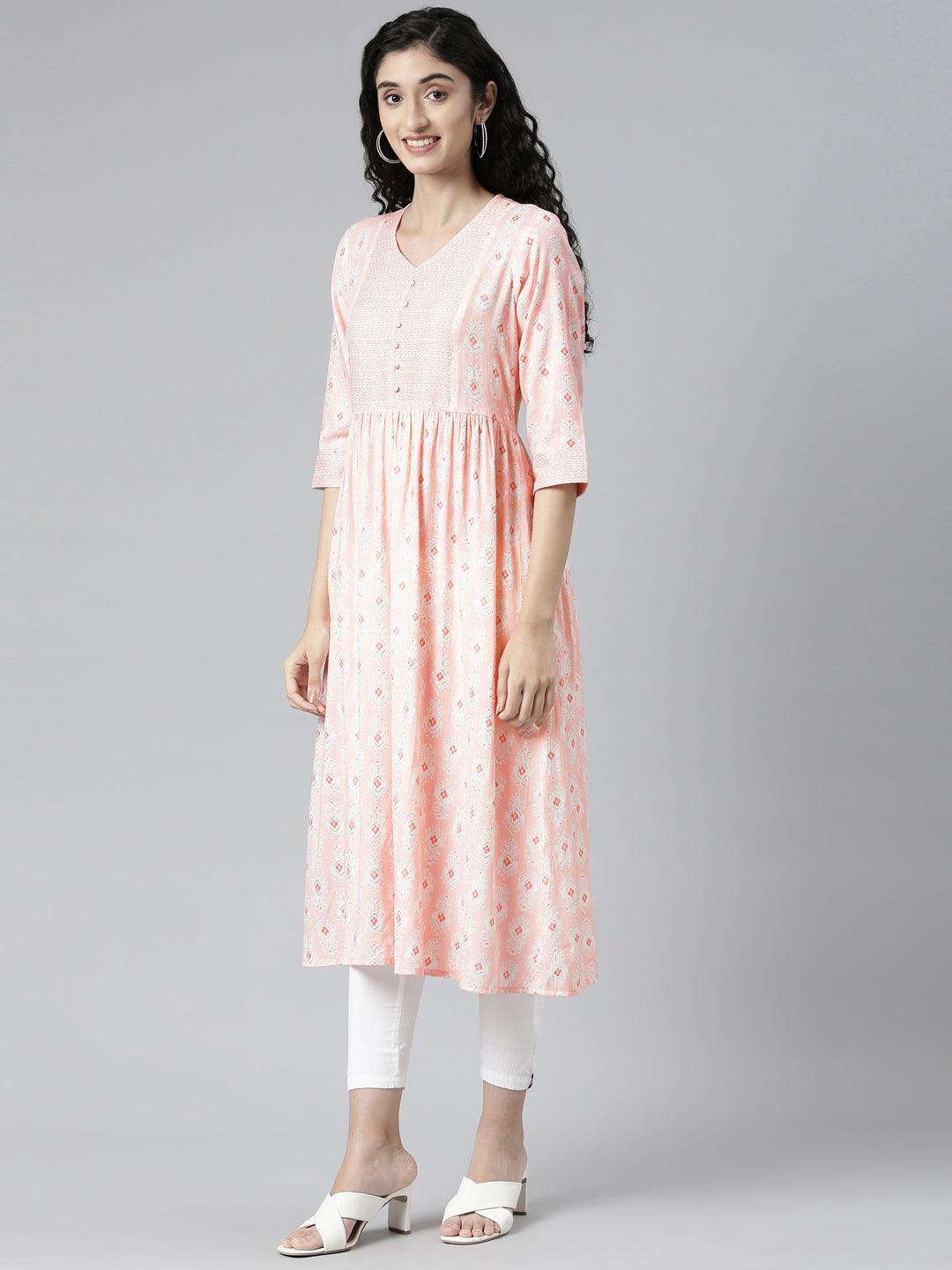 Pink Geometric Print A-line Kurta for women from samhitas