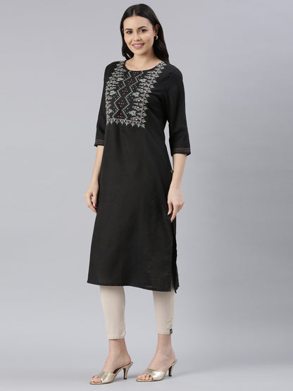 Elegant Embroidered Cotton Blend Straight Full Black Kurta for women from samhitas