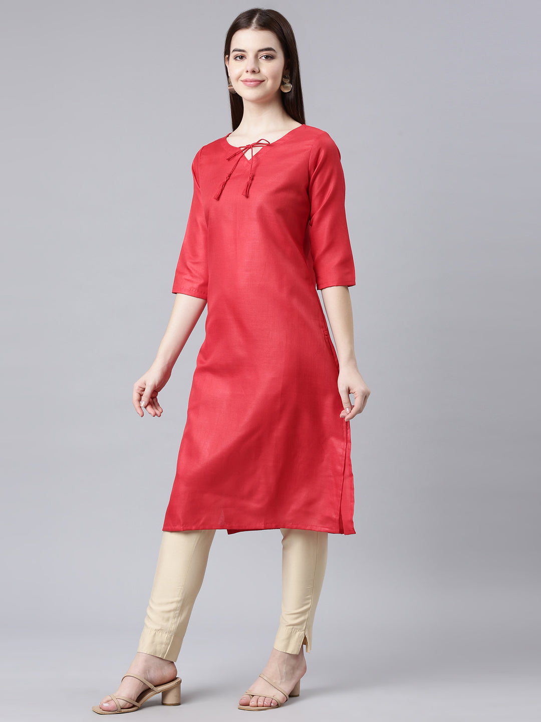 Women's Solid Red Cotton Slub Kurta from samhitas apparel