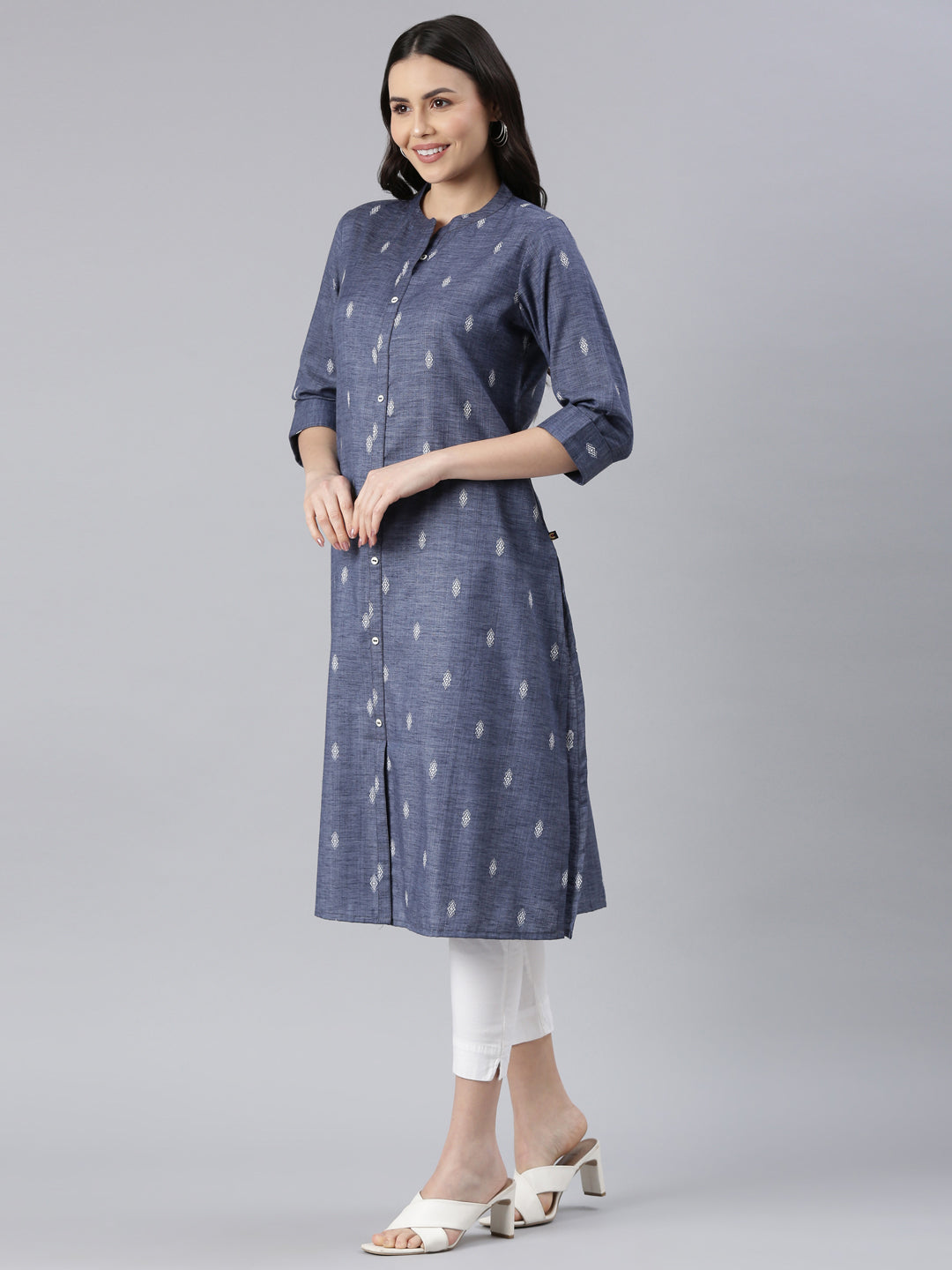 Women's Pure Cotton Dobby Kurta in Indigo from samhitas