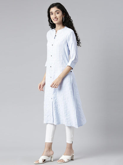 Light Blue Striped Chanderi Straight Kurta for women from samhitas