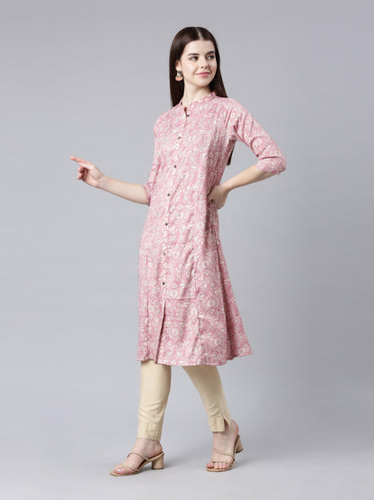 Mandarian Collar Geometric Viscose Rayon Kurta from samhitas apparel