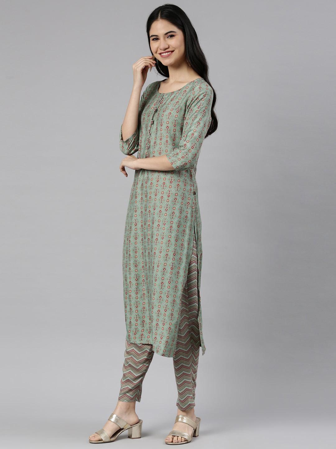 Women's Mint Cotton Silk Kurta Pant Set from samhitas apparel