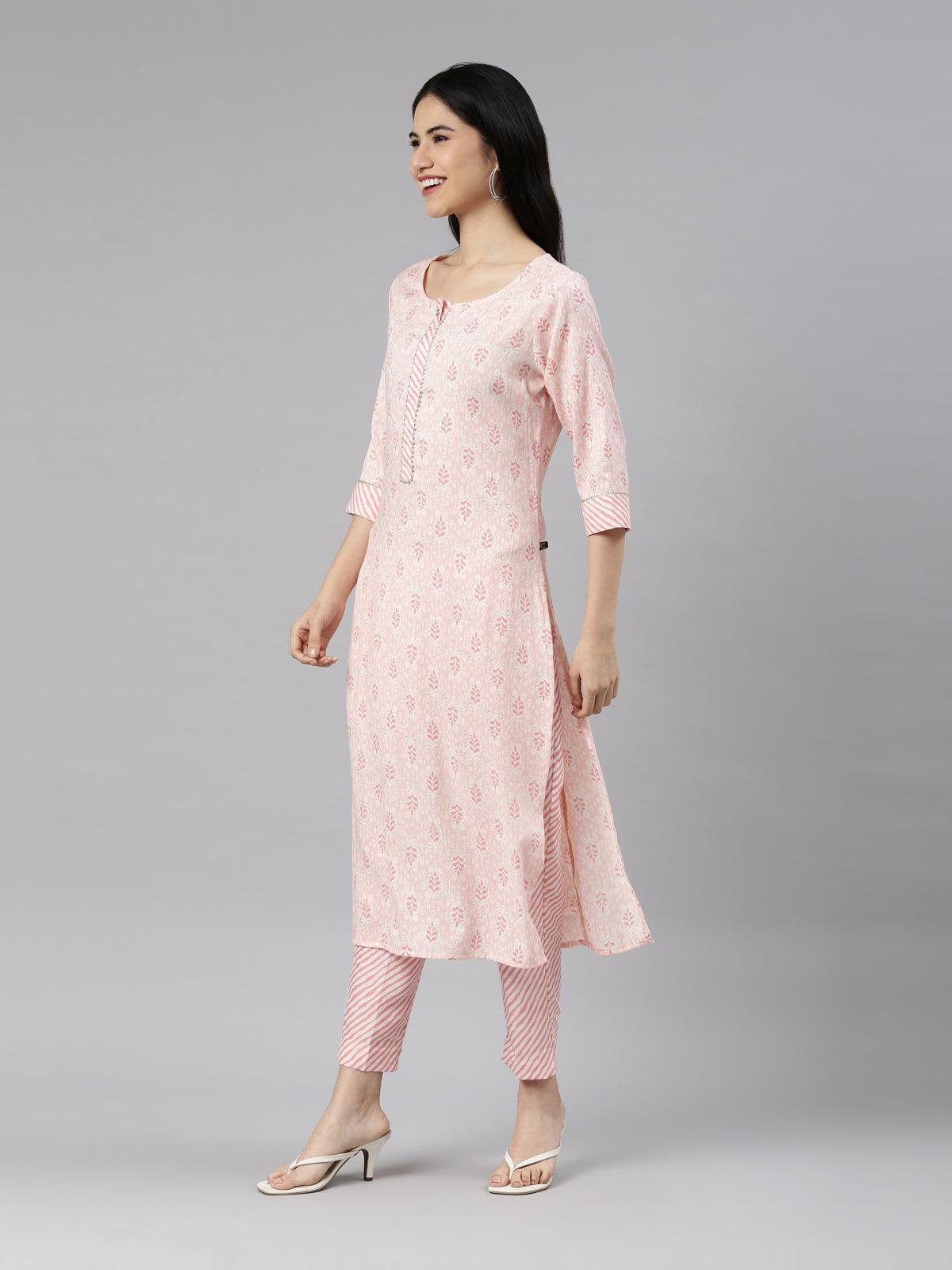 Women's Pink Viscose Rayon Kurta Pant Set with Gota Patti Lining from samhitas apparel