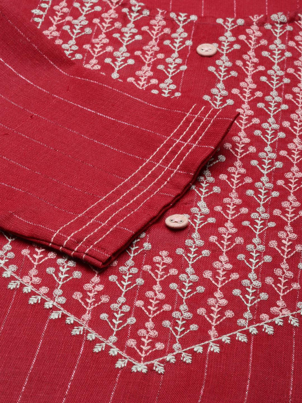 Maroon Striped Cotton Blend A-line Kurta for Women from samhitas apparel