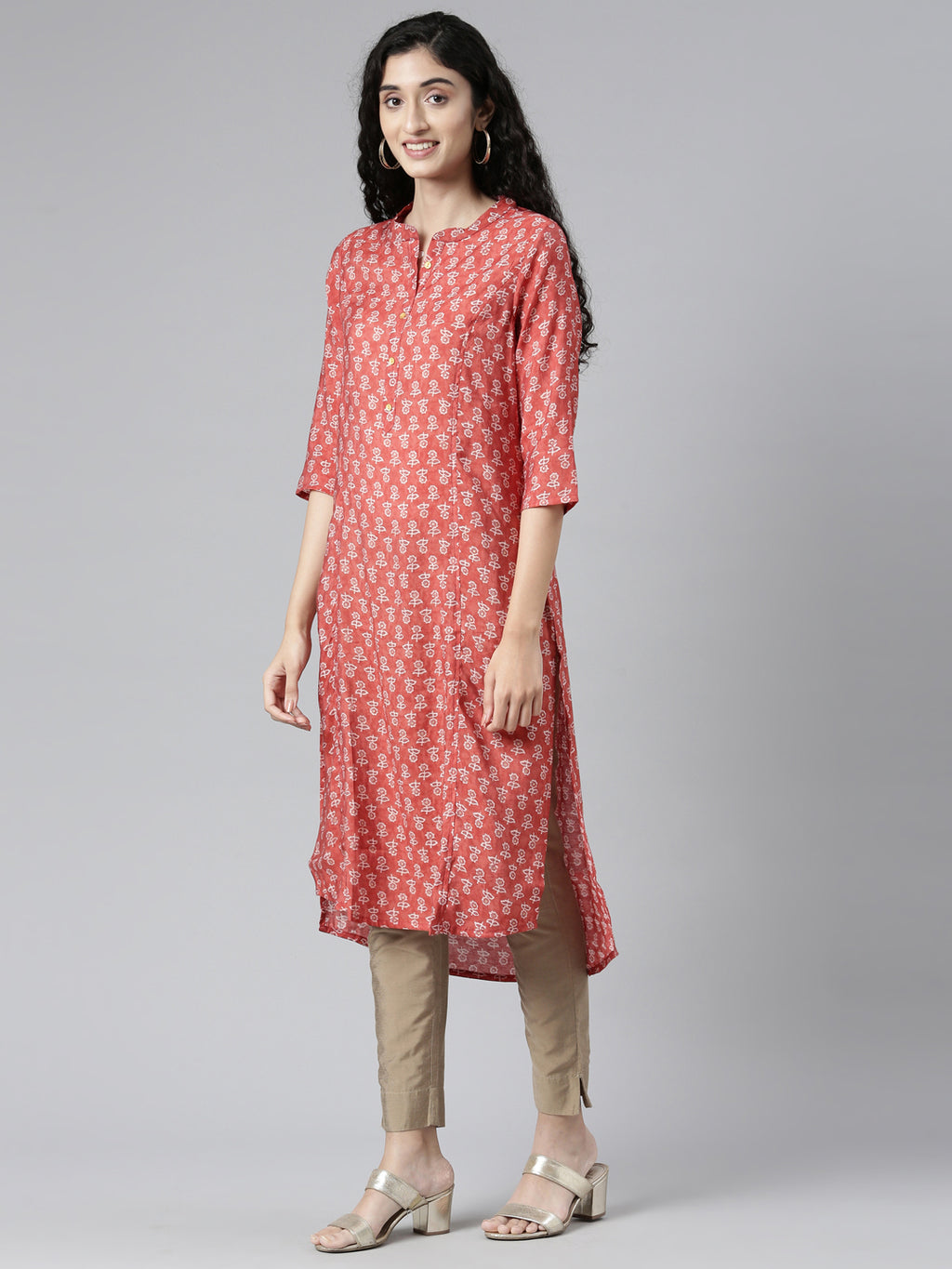 Elegant Red High-Low Kurta with Princess Line Cut