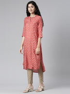 Elegant Red High-Low Kurta with Princess Line Cut