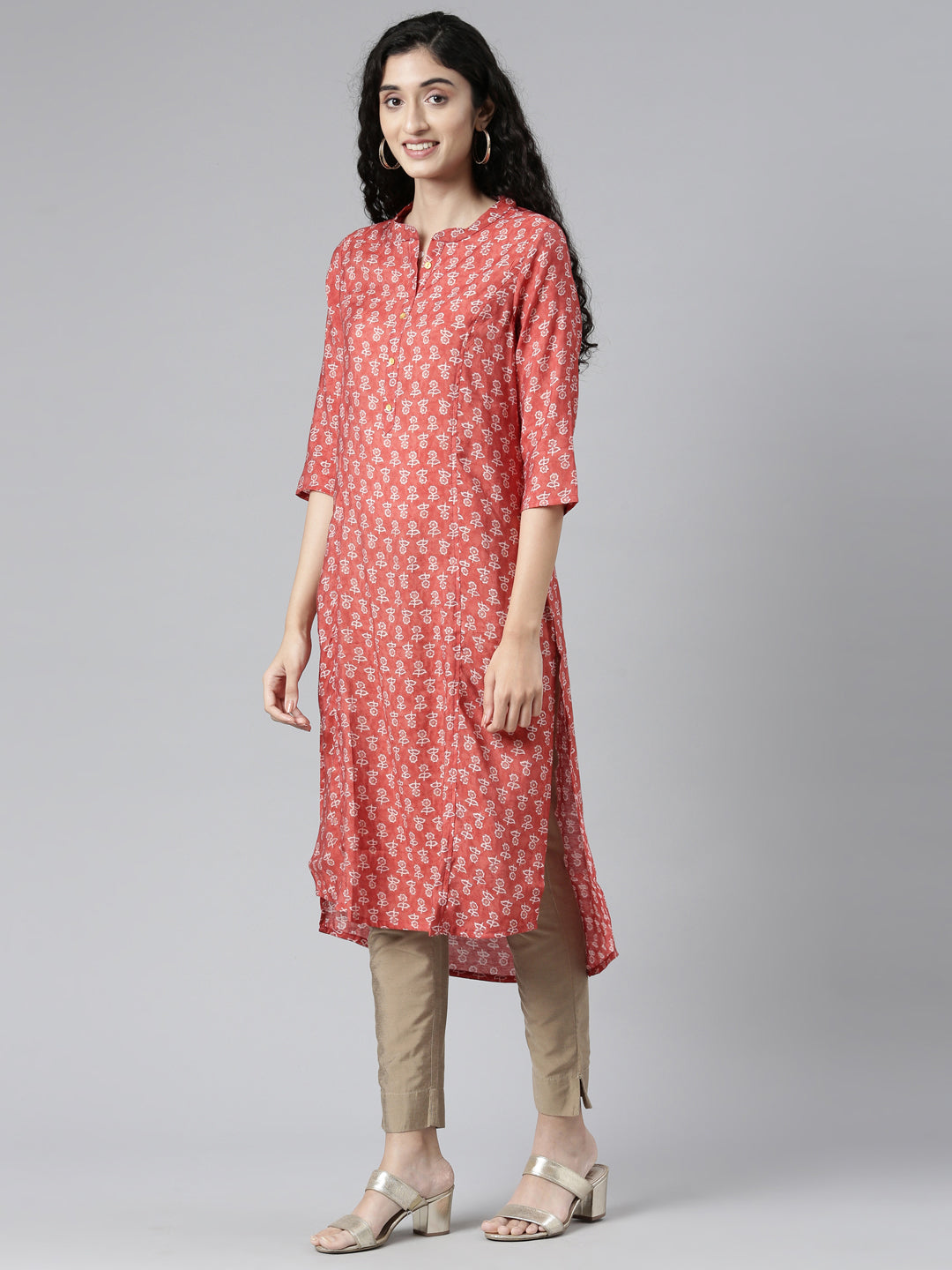 Elegant Red High-Low Kurta with Princess Line Cut