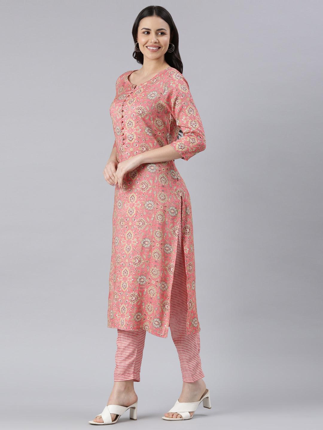 Women's Peach Viscose Rayon Kurti Set from samhitas apparel