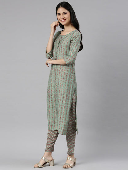 Printed Cotton Silk Kurta for women (Mint) from samhitas apparel