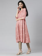 Peach Geometric Print A-line Kurta for women from samhitas