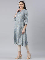 Floral Print Straight Viscose Rayon Kurta for women (Blue) from samhitas apparel