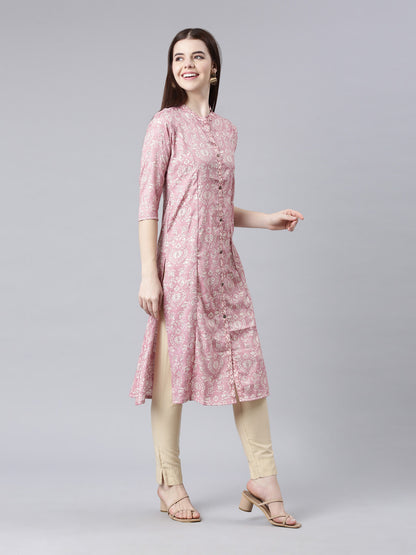 Mandarian Collar Geometric Viscose Rayon Kurta from samhitas apparel