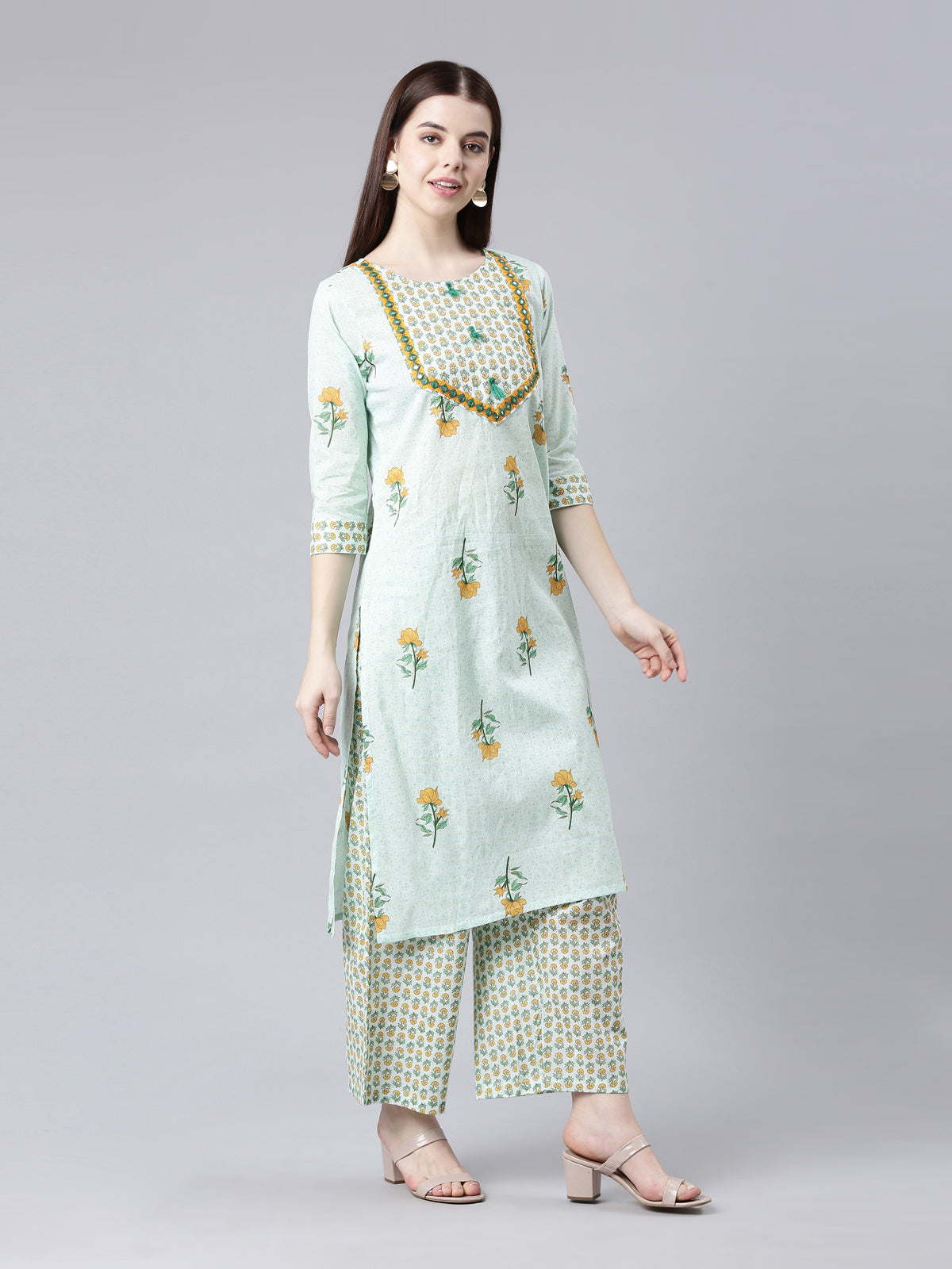 Light Green Cotton Kurta Palazzo Sets For Women from samhitas