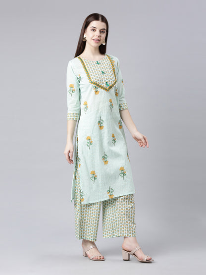 Light Green Cotton Kurta Palazzo Sets For Women from samhitas