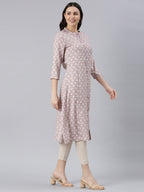 Geometric Mauve Viscose Rayon Kurtas for Women from samhitas