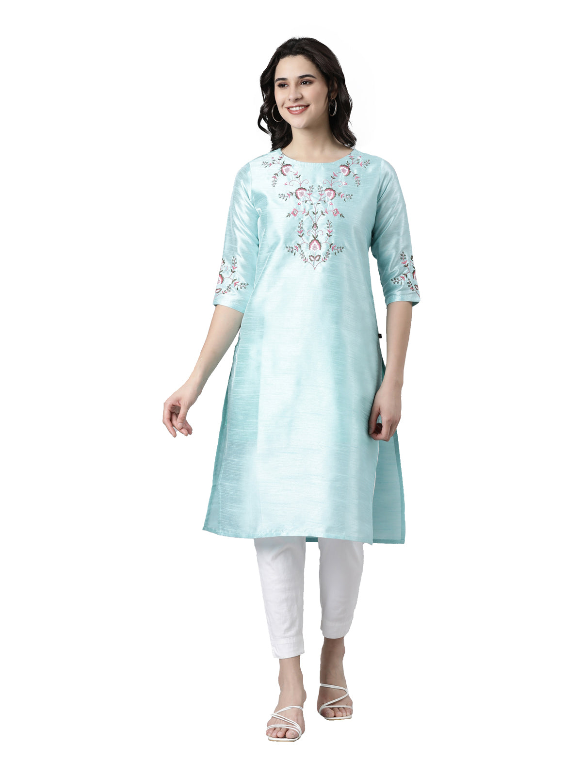 Sky Blue Embroidered Silk Kurta for Women from samhitas apparel