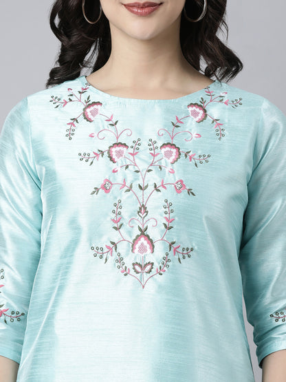 Sky Blue Embroidered Silk Kurta for Women from samhitas apparel