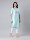 Sky Blue Embroidered Silk Kurta for Women from samhitas apparel