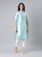 Sky Blue Embroidered Silk Kurta for Women from samhitas apparel