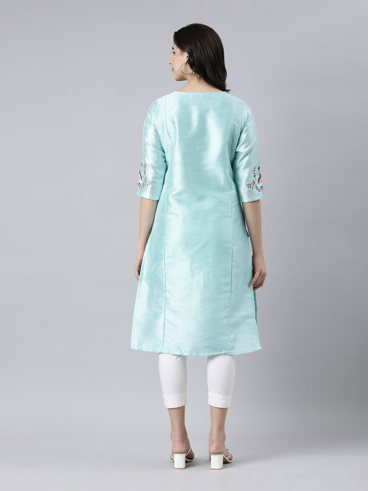 Sky Blue Embroidered Silk Kurta for Women from samhitas apparel