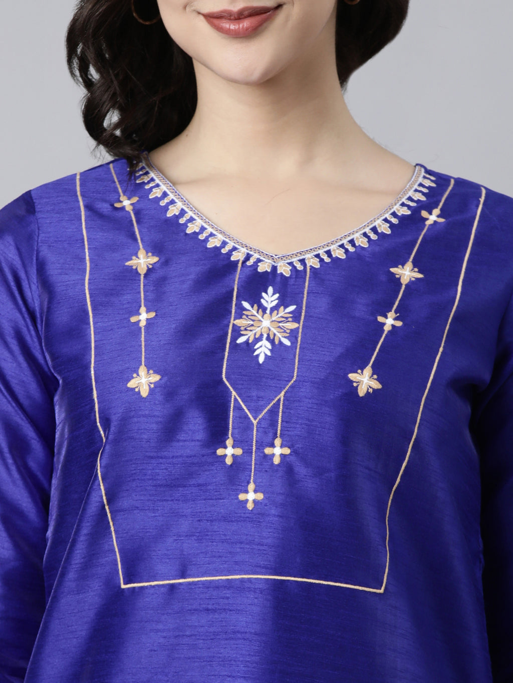 Blue Elegant Thread Work Pure Silk Kurta from samhitas apparel