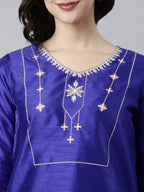 Blue Elegant Thread Work Pure Silk Kurta from samhitas apparel
