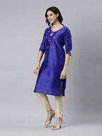 Blue Elegant Thread Work Pure Silk Kurta from samhitas apparel