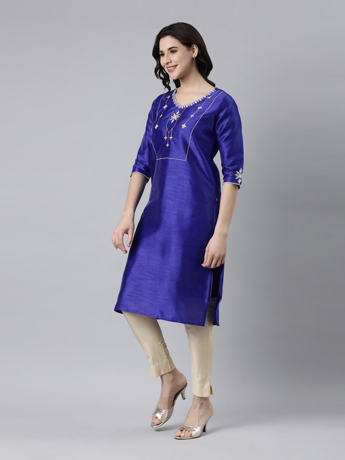 Blue Elegant Thread Work Pure Silk Kurta from samhitas apparel