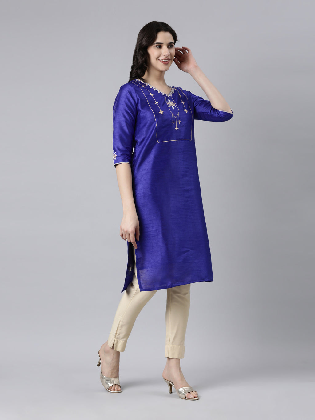 Blue Elegant Thread Work Pure Silk Kurta from samhitas apparel