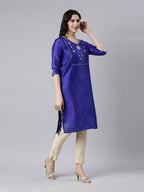 Blue Elegant Thread Work Pure Silk Kurta from samhitas apparel